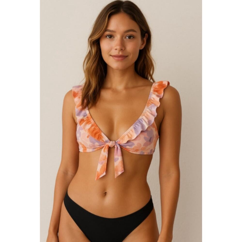 No Boundaries Floral Ruffle Tie Swim Top Cottagecore S